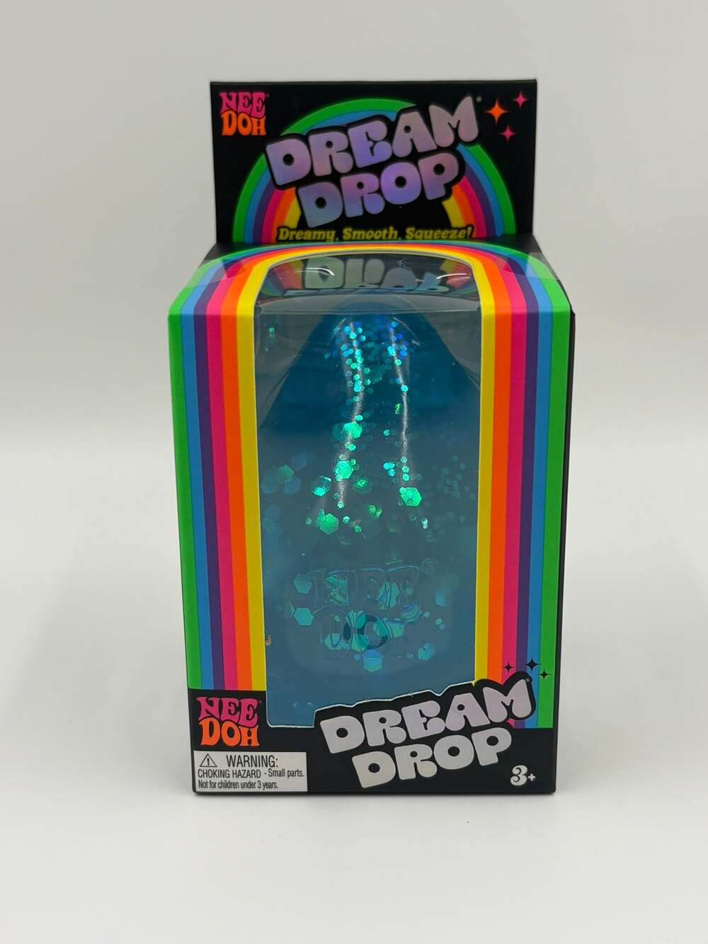 NeeDoh Dream Drop Blue Glitter Squishy Fidget Toy Splash Stand Schylling